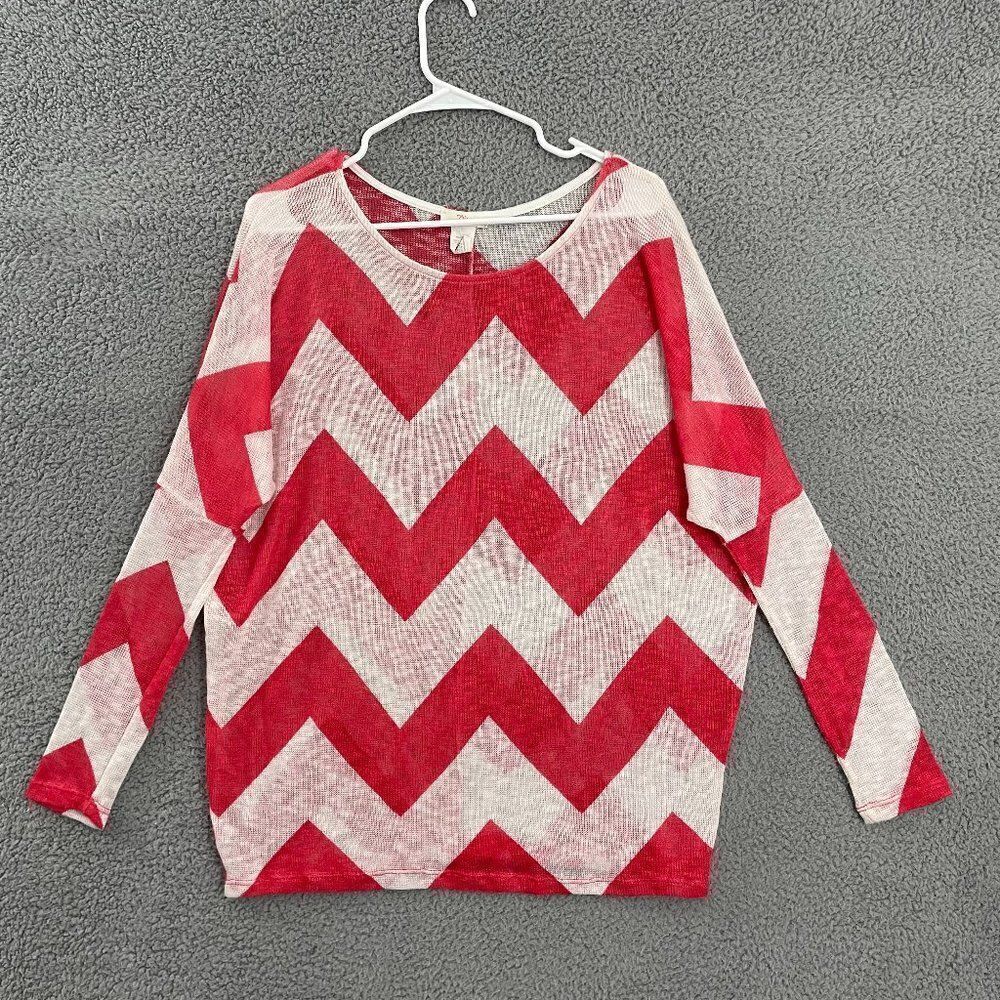 Diosa Pink White Women M Chevron Long Sleeve Light‎ Weight Top
